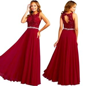 Ruby Red Bridesmaid, Mother of Bride, Military Ball, Modest Formal Evening Dress